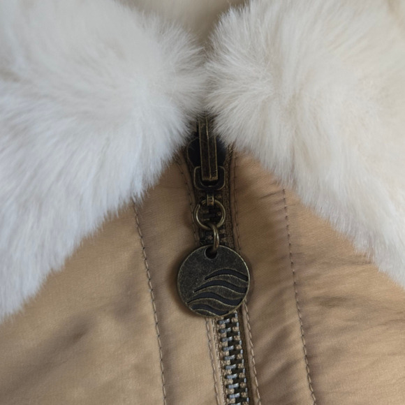 1990s Vintage Beige Tan Faux Shearling Lined Full Zip Y2K Jacket Size Medium - Picture 6 of 10